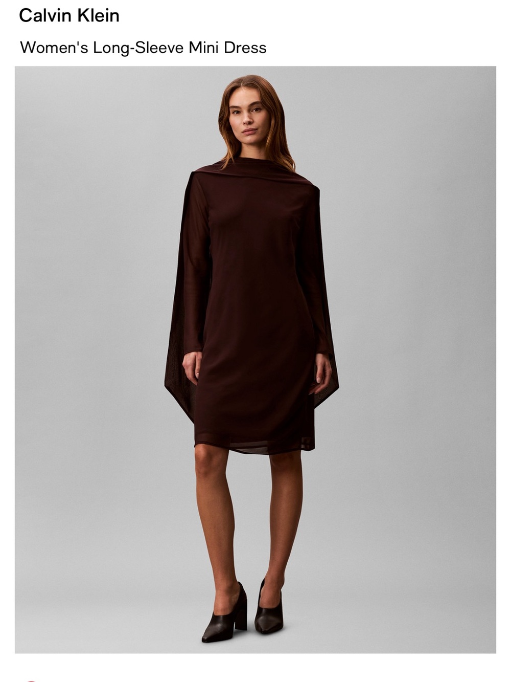 Calvin Klein Long-Sleeve Mini Dress in Dark Brown
